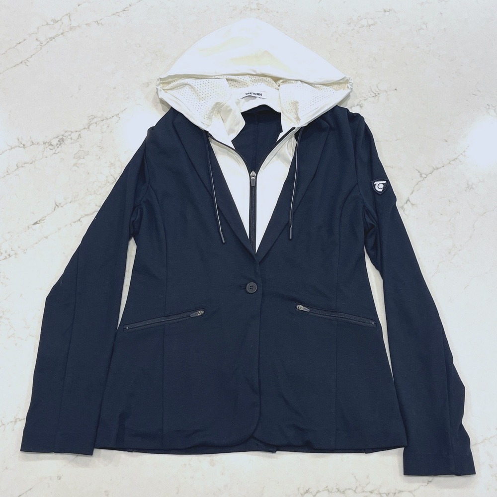 Tretorn Twofer Blazer Jacket Womens S Navy‎ Blue Removable Hooded Tennis Preppy